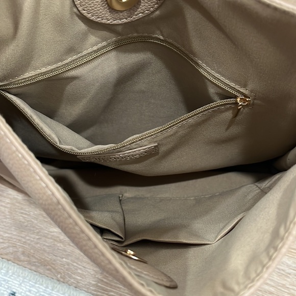 AHDORNED Vegan Tan Pebble grain crossbody purse + Embroidered Aztec print Strap - Picture 3 of 11